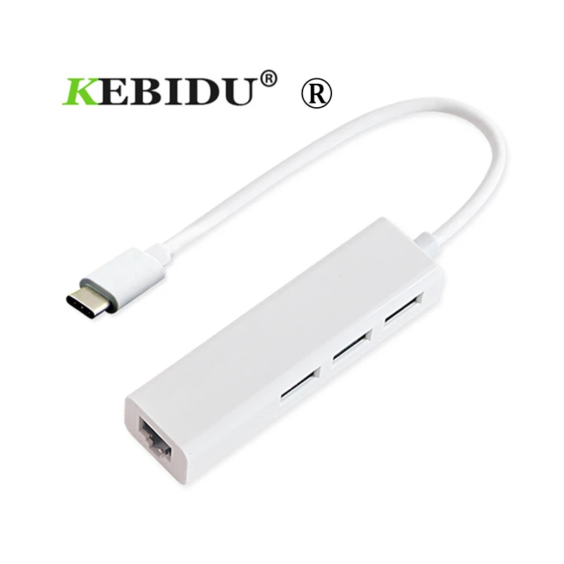 Kebidu 3 порта USB2.0 100mb концентратор USB Type C к локальной сети Ethernet RJ45 сетевая карта
