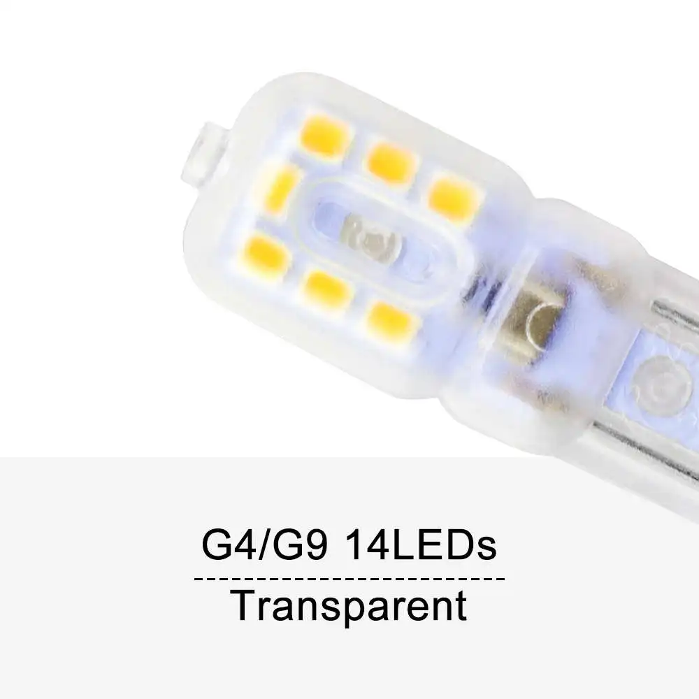 Мини G9 светодиодный светильник G4 светодиодный светильник 3 Вт кукурузная лампа 5 Вт лампада g9 Светодиодная лампа с регулируемой яркостью 220 В люстра фары для замены галогенная лампа 2835SMD - Испускаемый цвет: Transparent 14led