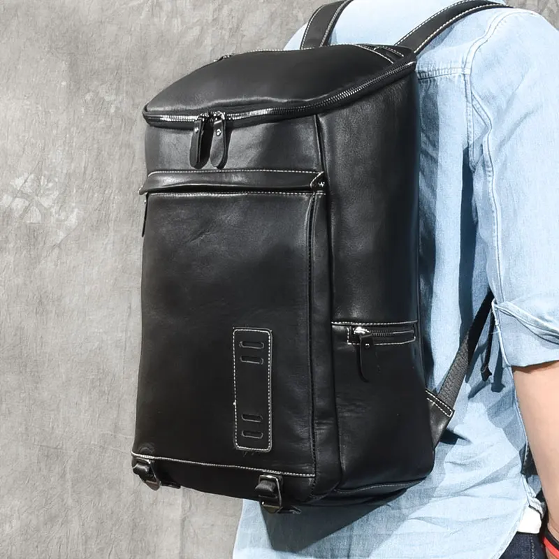 

Brand waterproof travel bucket backpack men 100% Genuine leather backpacks for teenager Men Casual Daypacks mochila male Bagpack