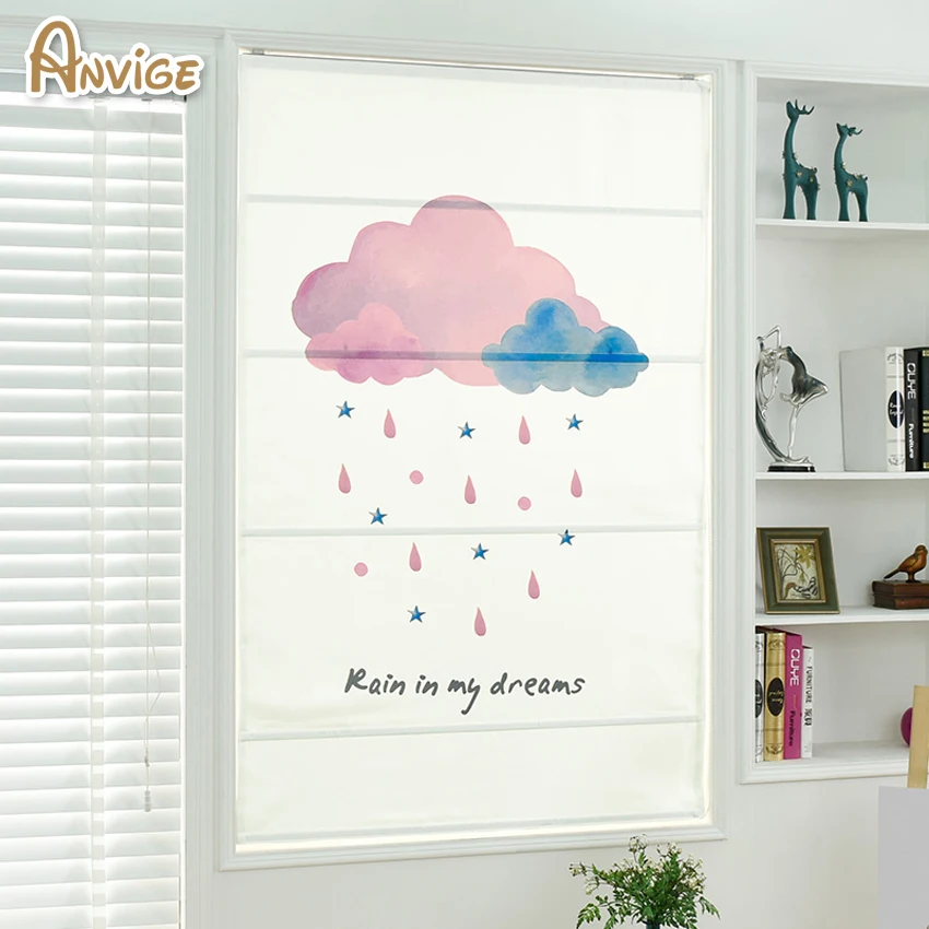 

Anvige Cartoon Rainbow Printing Blackout Curtains Roman Blinds Cotton Fabric Rollor Blind For Living Room
