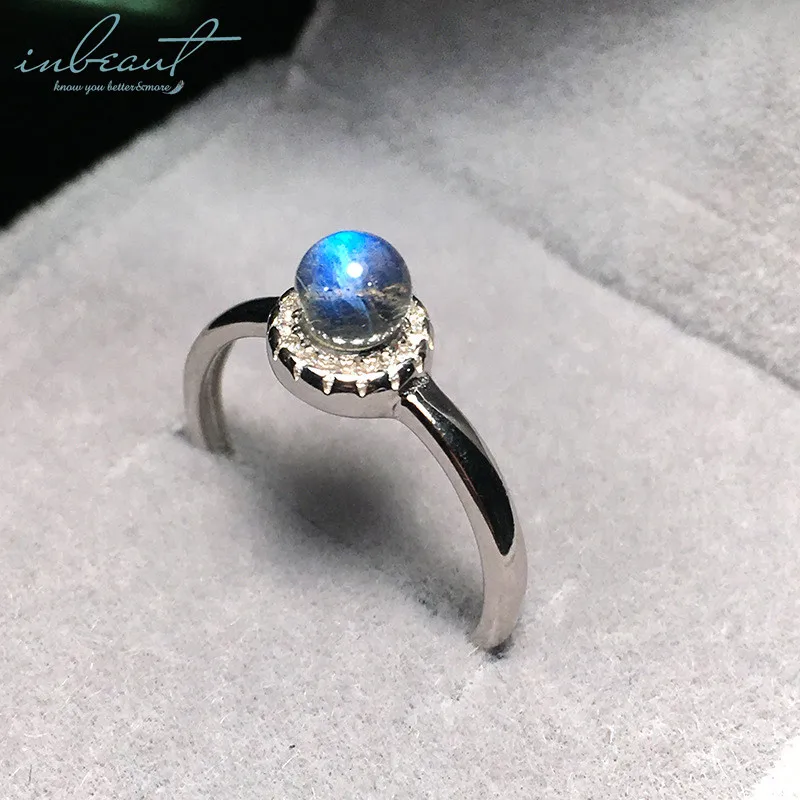 

inbeaut 925 Silver Blue Nature Gemstone Ring Female Round Crown Moonlight Aquamarine Ring for Women Party Precious Jewelry Gfit