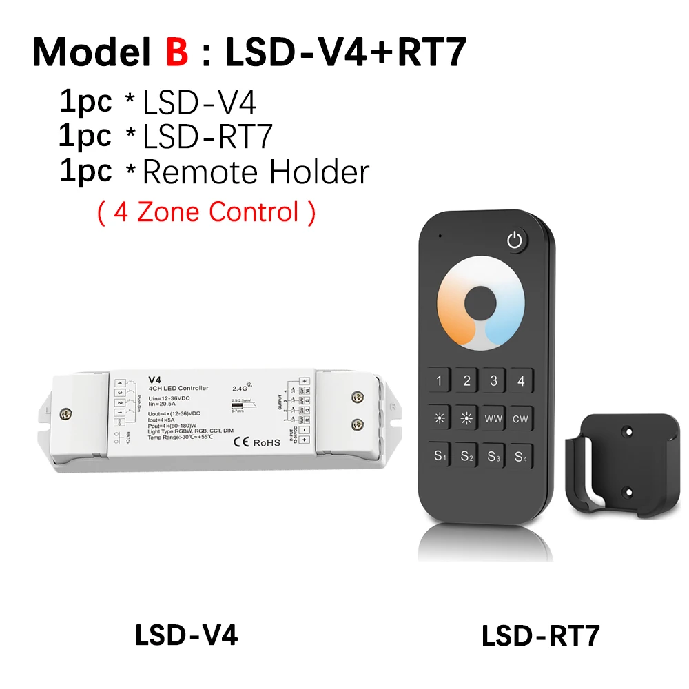 Светодиодная лента RGBW/RGB/ССТ/затемнением+ 2,4G Беспроводной РЧ пульт дистанционного управления 4 канала светодиодный RF контроллер для RGB/RGBW Светодиодные ленты светильник - Цвет: Model B