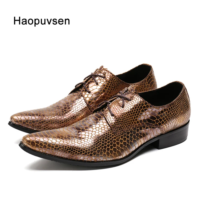 haopuvsen italy brand lace up snakeskin mens dress shoes genuine italy shoe size