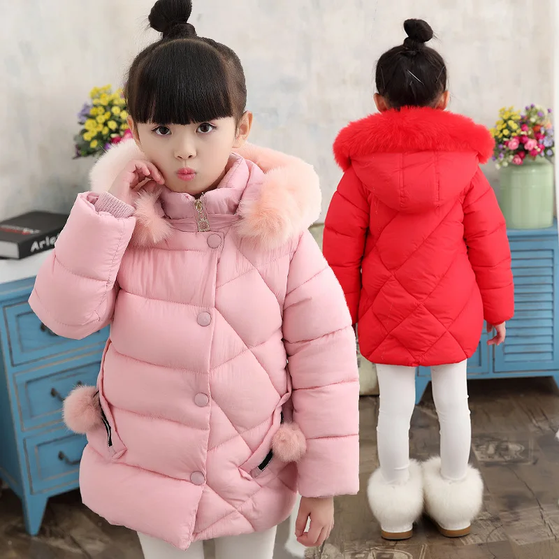 

Girl Winter Jacket 2018 New Girls Thick Cotton Padded Jacket Children's Trend Thickening Coat Kids Keep Warm Coat Fur Hooded