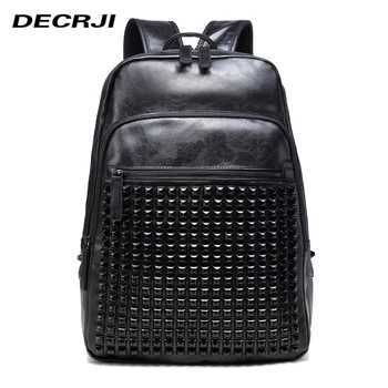 

DECRJI Fashion PU Leather Rivet Backpack Women Men High Quality Black Backpack School Bags For Teenage Back Pack Unisex Zipper