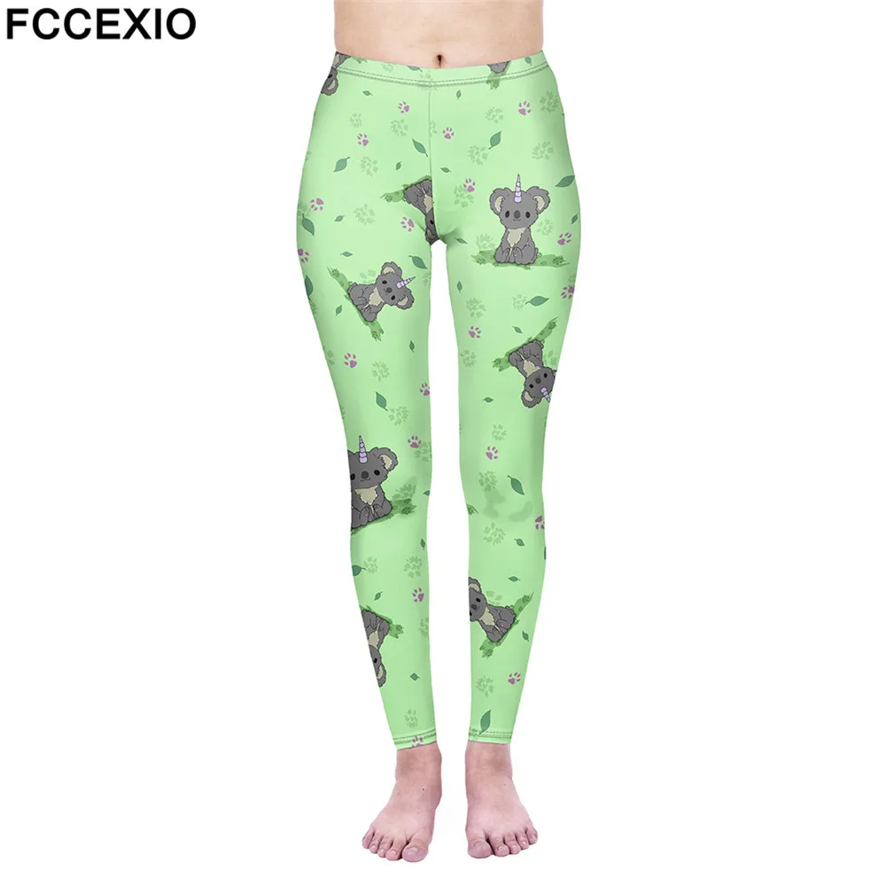 

FCCEXIO New Design Female Workout Pants High Waist Fitness Leggings Cute Koala 3D Print Leggins Women Leggings Slim Trousers
