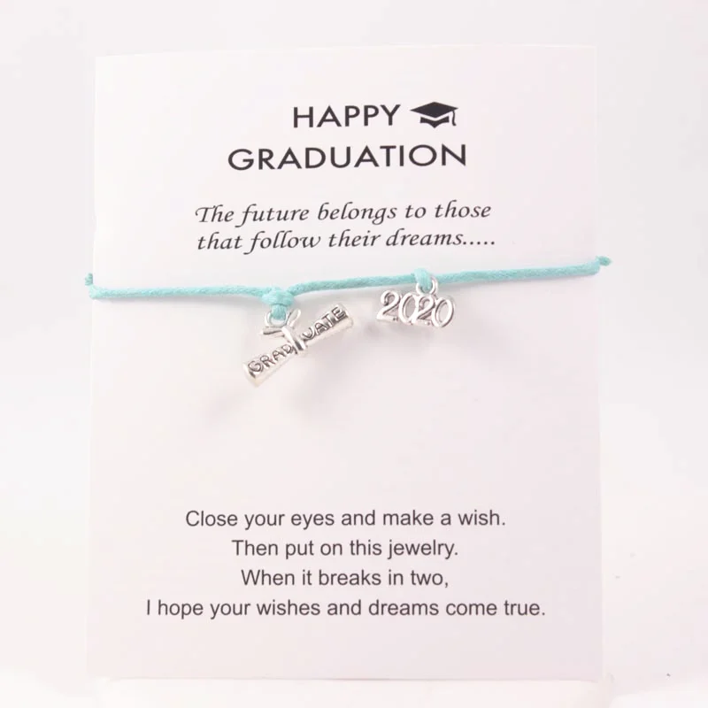

Green Leather Rope Bracelets 2020 Certificate Diploma Dangle Charms Adjustable Wish Card Bracelets For Student Graduation Gift