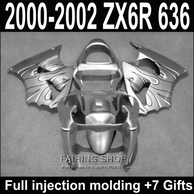 Fairings For Kawasaki ZX6R 2000 2002 2001 ( Silver flames ) zx 6r 00 01