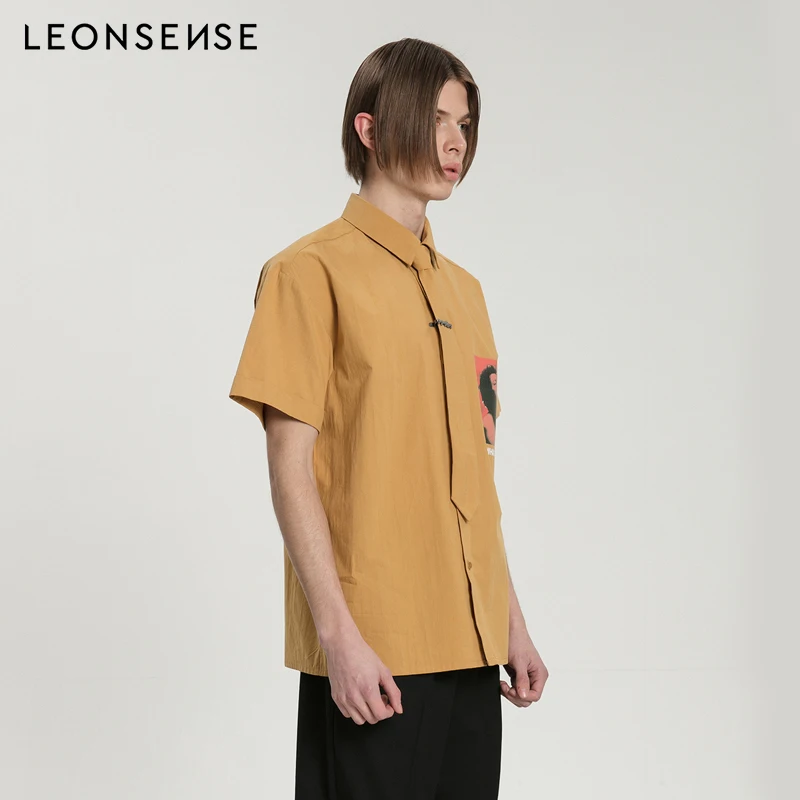 LEONSENSE короткий рукав мужская рубашка с принтом брендовая модная дизайнерская