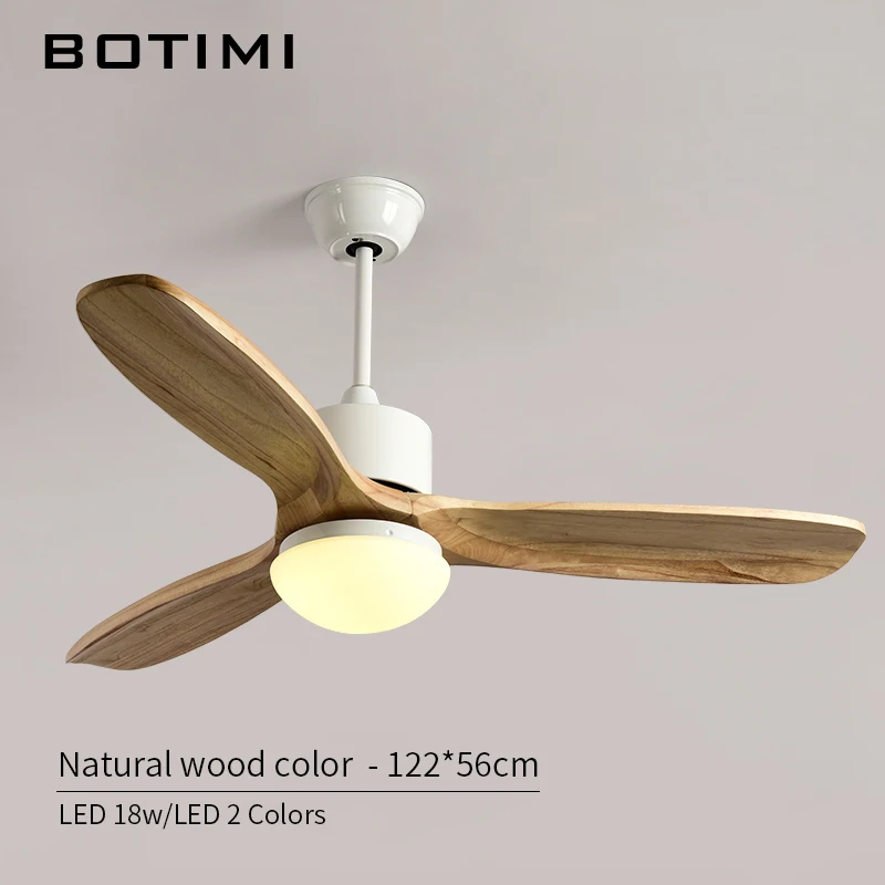 BOTIMI потолочный вентилятор с 3 деревянными лопастями для гостиной Ventilador de techo 48 дюймов современный закрытый бесшумный мотор охлаждающие вентиляторы лампа - Цвет лезвия: Natrual Wood Color