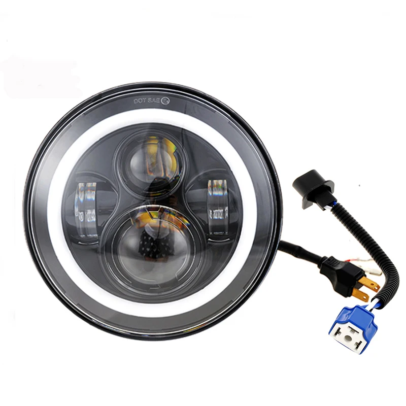 7 '' Led Motorcycle Headlight For Harley 45w With Halo Angle Eye DRL