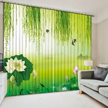 Китайский стиль пейзажной живописи современной гостиной шторы Willow лотоса пейзаж красивый HD окна