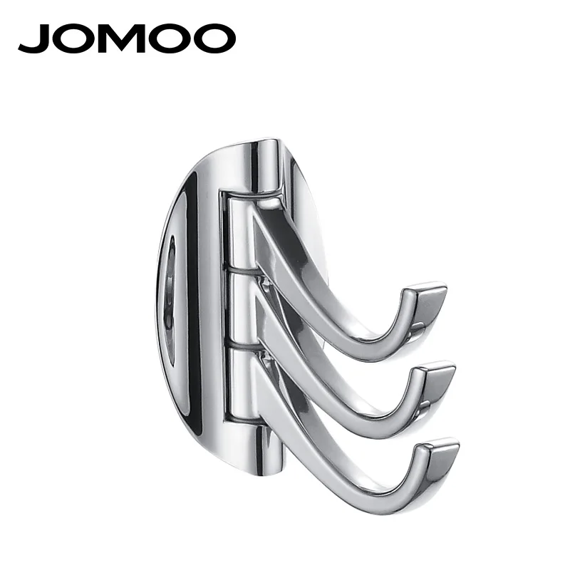 JOMOO Zinc Alloy Modern Bathroom Revolve Towel Bar Coat Hooks Chrome Three Tiers Robe Hook Wall