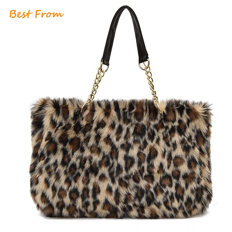 

Winter Faux Leopard Fur Bag Large Capacity Women Bags Shoulder Bolso Big Casual Bag Tote Handbags bolsa de luxo mulheres
