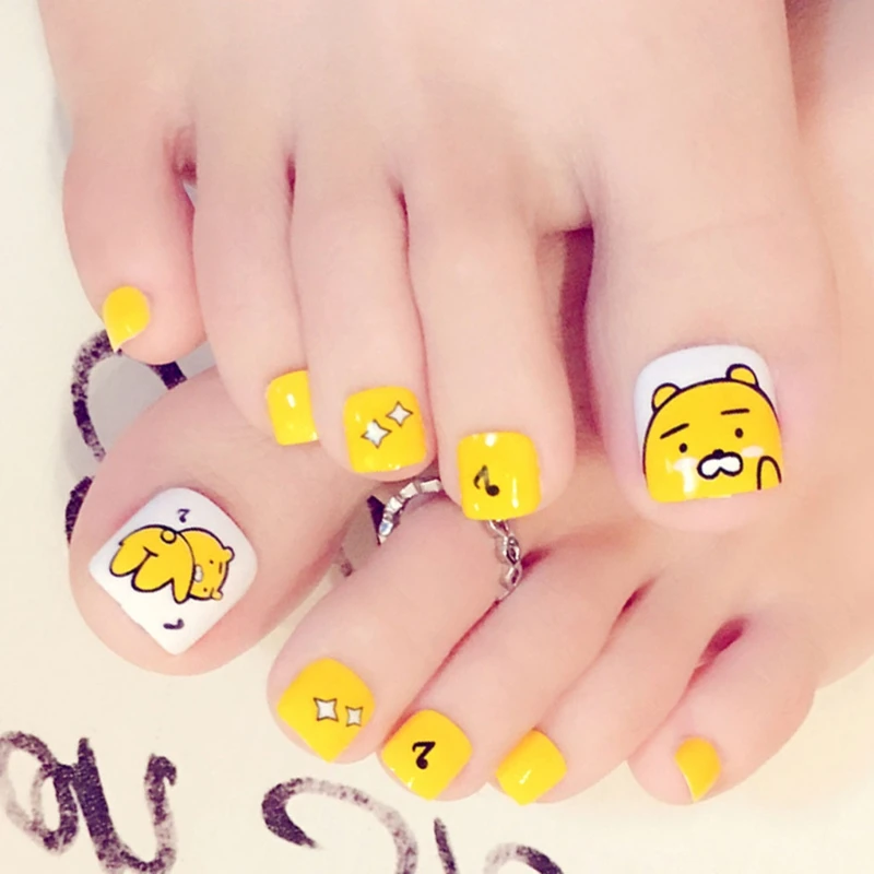 

24x Foot False Nail Tips Cute Bear Fake Toes Nails Toe Art Tool Summer Gift J56