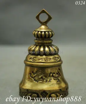 

Chinese Pure Brass FengShui Fly Dragon Statue Buddhist Temple Bell Figurine
