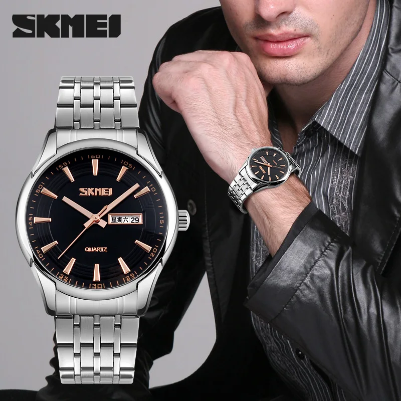 

SKMEI Mens Watches Top Brand Luxury Stainless Steel Quartz Wristwatch Business Men's Watch Luxury Simple 30M Waterproof 9125