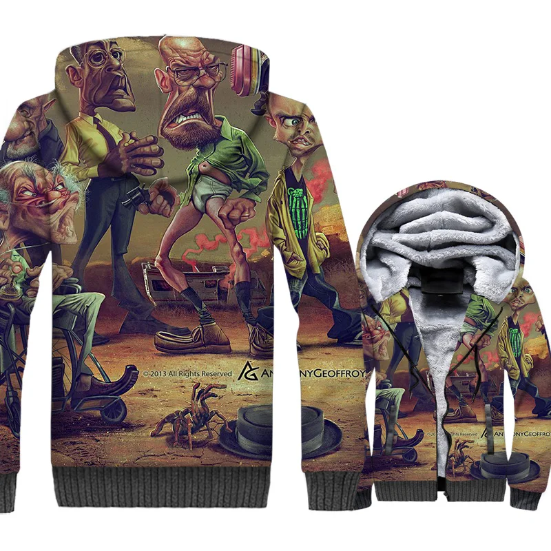 

Breaking Bad Jacket Men Heisenberg Hoodie Hooded Sweatshirt Winter Thick Fleece Warm 3D Print High Quality Coat Plus Size 5XL