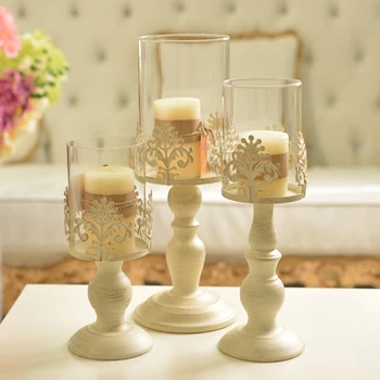 

Continental retro white glass candle lantern high iron decorative table wedding birthday candle cup