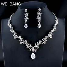 WEIBANG классический цветочный ювелирный набор из кристаллов невесты серебряное ожерелье серьги набор женских свадебных ювелирных изделий Прямая поставка