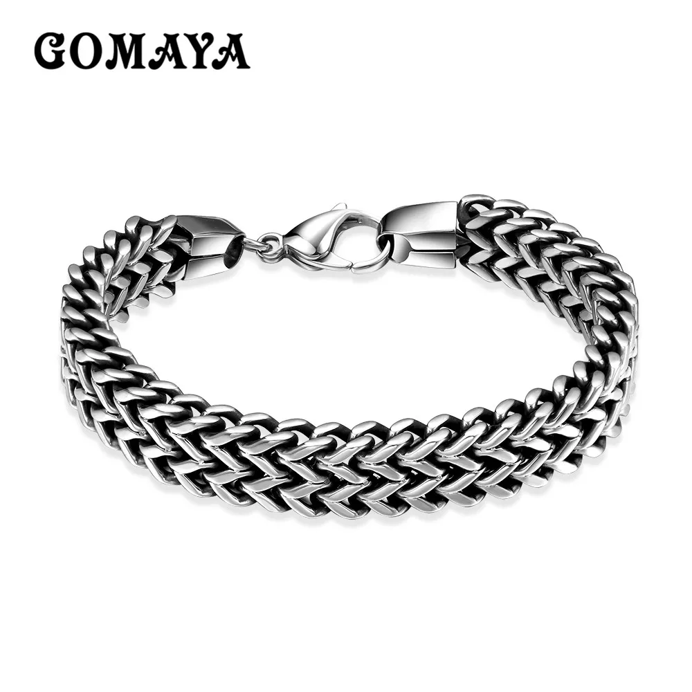 Buy GOMAYA 316L Stainless Steel Bracelet Silver Color Cuban Link Mens Chain