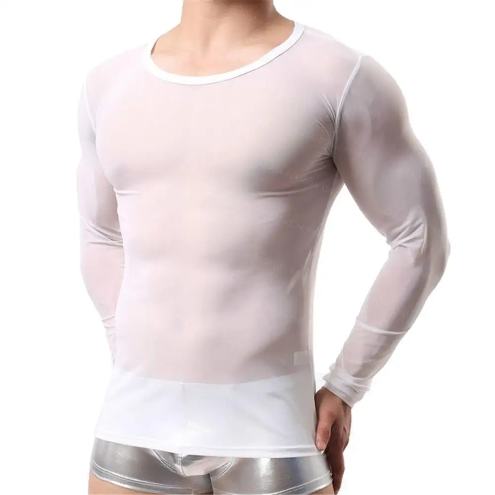 Специальная настройка! Прозрачные топы, футболки, нижнее белье майка, прозрачная рубашка с длинными рукавами, сексуальные женские и мужские сетчатые сексуальные пижамы