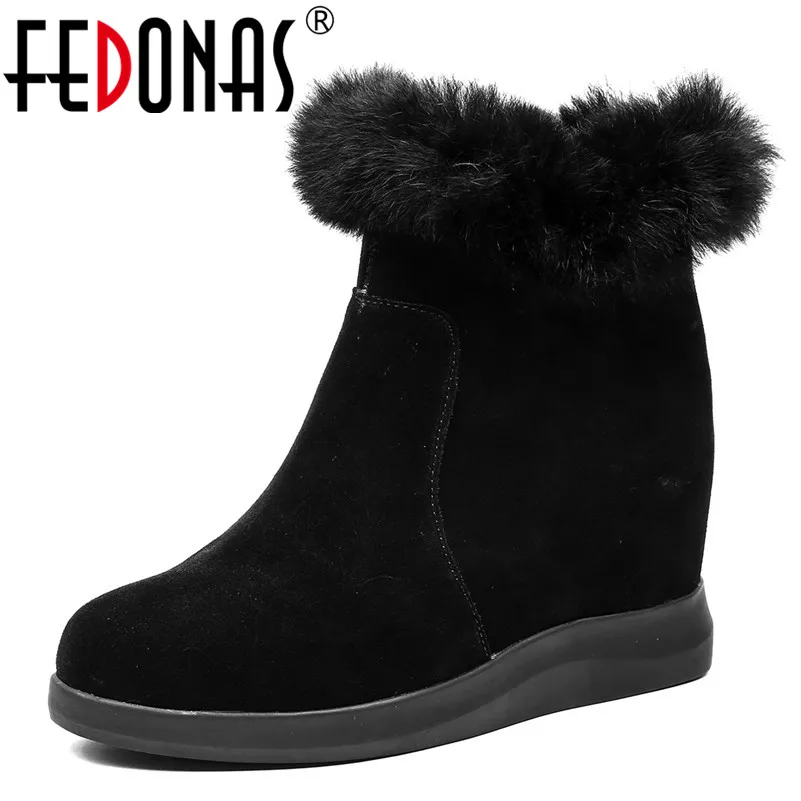 

FEDONAS New Women Cow Suede Ankle Boots Wedges High Heels Zipper Round Toe Martin Shoes Woman Ladies Short Basic Boots Pumps