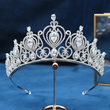 

Parmalambe Wedding Jewelry Crown Zircon Large Hair Tiara Bridal Luxury Silver Tiara Korean Princess Crown Wedding Headband