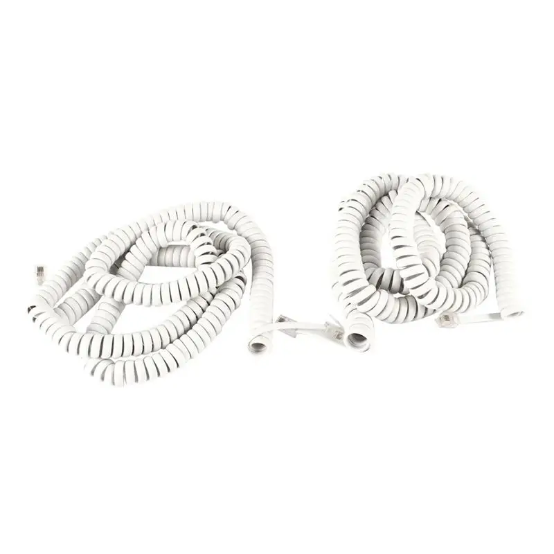

2 Pcs 7M RJ9 4P4C Plug Coiled Stretchy Phone Handset Cable Line White