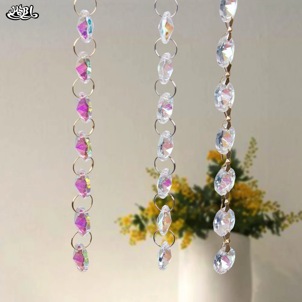 hbl Charm AB 14mm Glass Crystal Beads Lamp Chain Garland Chandelier Prism Octagon Beads Chain Craft Jewelry Home Decoration seamless sticky paper traceless tape for hollow expoy uv resin open bezel setting frame mold charm pendant craft jewelry making