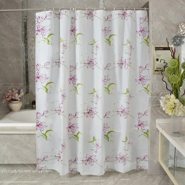 US Buy New PEVA Shower Curtain Purple Lily Bathroom Toilet Partition Curtain Waterproof Mouldproof From Reliable Curtains
