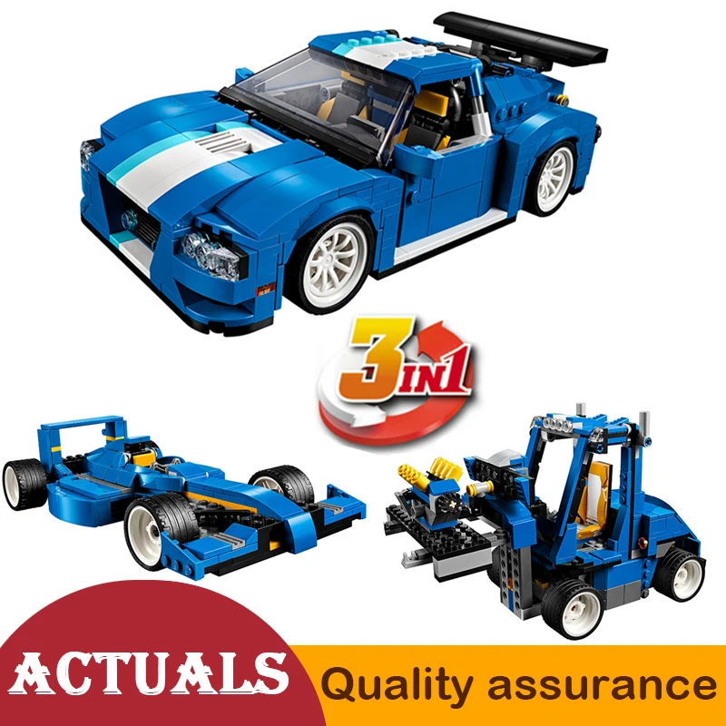 

3 In 1 Decool 3119 Turbo Track Racer Truck Car Building Blocks Bricks Creative Kids Toys Compatible with Lego Creator 31070 Set