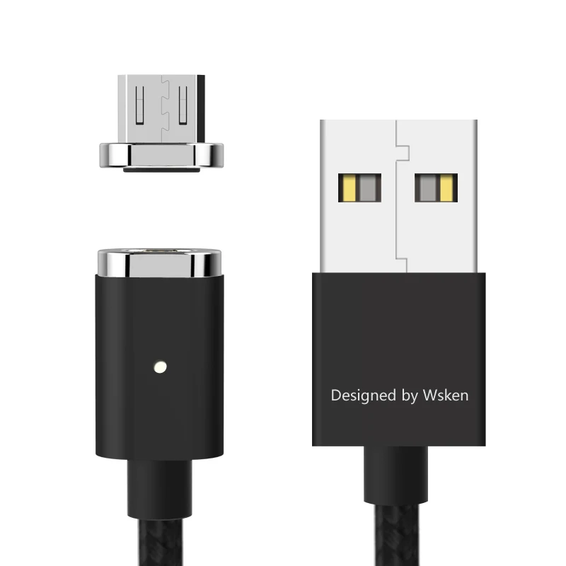 Wsken Mini 2 светодиодный магнитный кабель USB быстрой зарядки Магнитная Зарядное устройство Micro USB кабель для Samsung S6 S7 Edge Micro USB устройств 1 м - Цвет: with 1 plug black