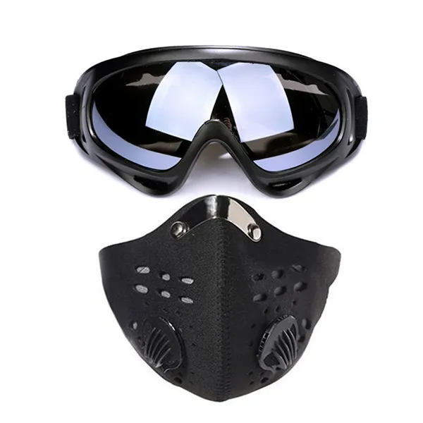 Маска для лица Мотоцикл активированный уголь мотокросса щит для лица Открытый Велоспорт Лыжный Спорт Половина маска для лица Мотоцикл+ яркие очки - Цвет: Blue