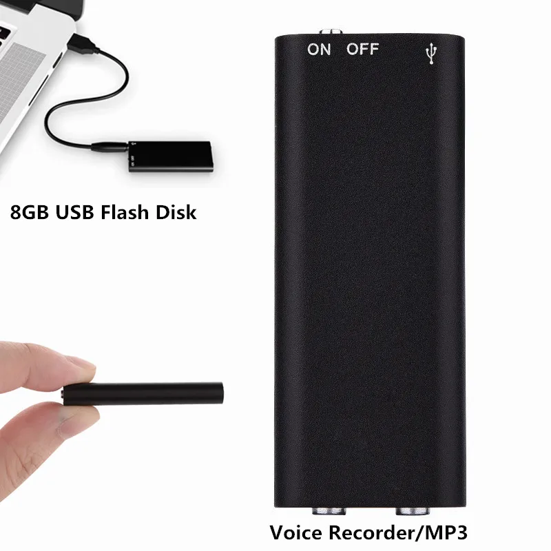 3 IN 1 Digital Voice Recorder 8GB USB Flash Disk Mini Sound Recording Device Set Hidden Micro Recorders Pen MP3 Music Player