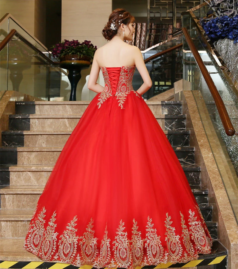 Новинка 2019 красное бальное платье платья Quinceanera милое 16 с аппликацией из бисера