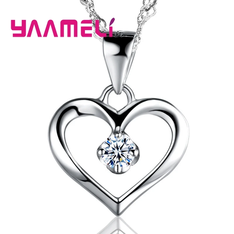 Трендовое женское сердце кристалл 925 пробы Серебрянное ювелирное ожерелье CZ циркон кулон ожерелье для помолвки Bijoux подарок