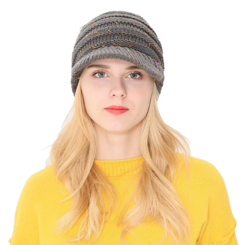 Caps Women Girl's Winter Warm Knit Thicken Hat Wool Snow Ski Caps with Visor New Design Hot Sale Gorras Mujer 30SP2719