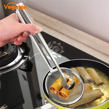 

VOGVIGO Stainless Steel Food Clip Snack Fryer Strainer Fried Tong Mesh Oil Strainer Colander Filter Oil Kitchen Cooking Tools