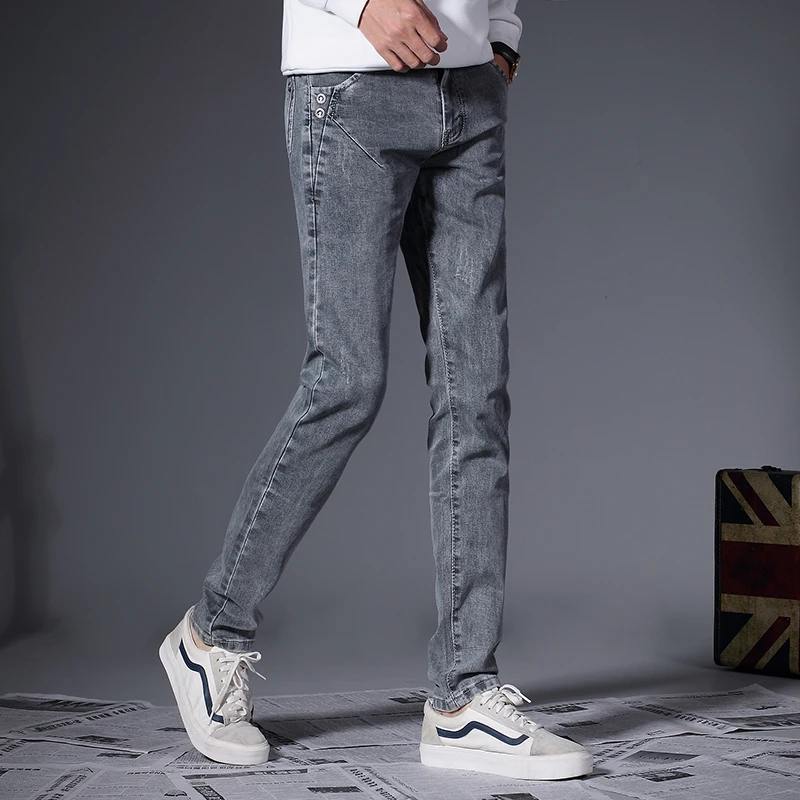 Лидер продаж, новые джинсы на весну, мужские весенние брюки, узкие брюки, модные джинсы, эластичные тонкие мужские брюки, полный размер