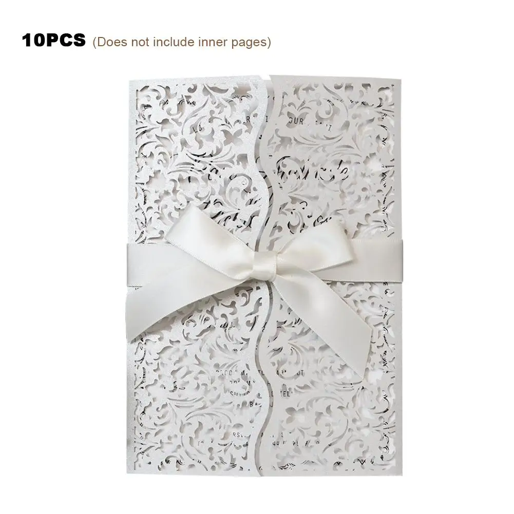  10PCS Party Invitations Infrared Cutout Invitations European Flower Wedding Invitations With Bows F - 33025720302