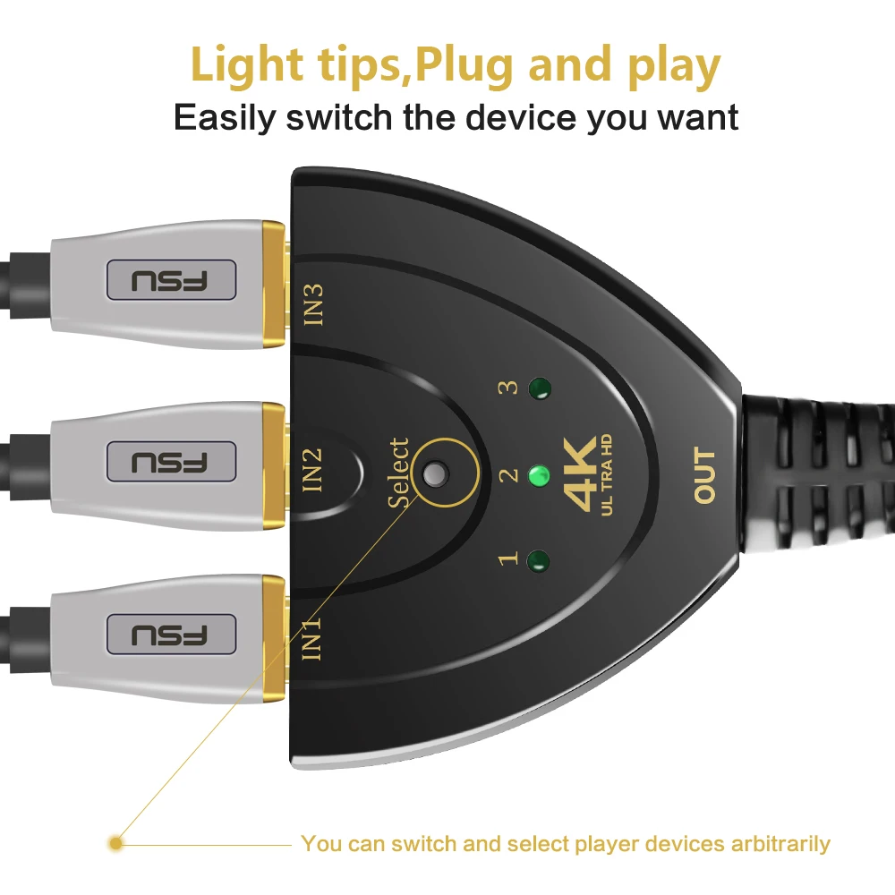 

Support 4k 3D HDMI Switch Splitter adapter 3 port HDMI hub for HD-DVD SKY-STB PS3 Xbox360 TV Projector