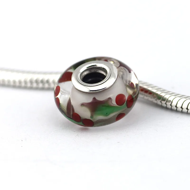 Christmas Holly Murano Beads 100 925 Sterling Silver Glass Charm Beads
