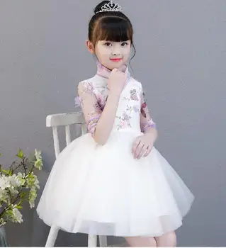 

2019 High Quality Handmade Appliques Flower Girl Wedding Dress Half sleeve Girl Party Princess evening Dress baby Baptism dress
