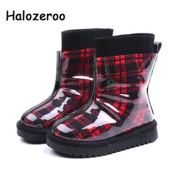 Halozeroo зимние для маленьких девочек непромокаемые зимние сапоги детский бренд сапоги и ботинки для девочек Дети искусственная кожа теплая