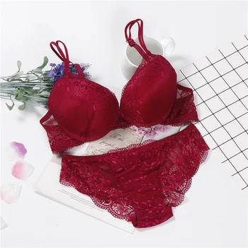 lingerie porno push up bra set intimates lace top and panties lace underwear set 3/4 cup underwear set women 1