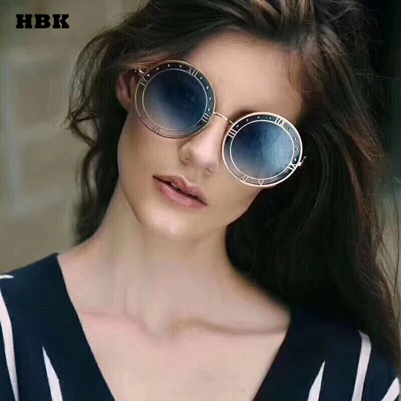 HBK 2018 большие круглые ретро римские дизайнерские солнцезащитные очки Женские