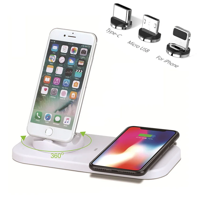 

3 in 1 USB Phone Charger Station + Wireless Charging For iPhone Android TYPE-C 360 Degree Rotate Socket Universal Holder Bracket