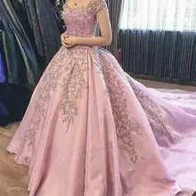 Розовое платье Vestido De Noiva2018 мусульманское свадебное платье бальное платье вырез сердечком рукава-крылышки Бисером Дешевые Свадебное платье в богемном стиле Свадебные платья