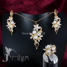 Joyería de moda Set anillo de oro color de cristal y collar de perlas pendiente para la mujer bastante lindo regalo de boda AngelTears marca S544